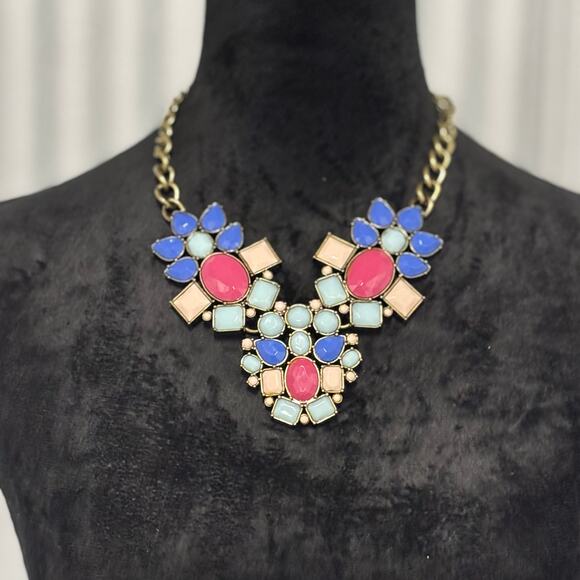 Vintage NRQ Lucite Necklace Bold Colorblock Statement Pink Blue Chunky Chain - Picture 3 of 6